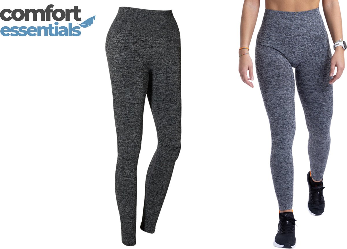 Comfort Essentials Sportlegging Dames – Antraciet Melange – Maat M – Sportkleding – Sportbroek Dames – Sportlegging Dames High Waist