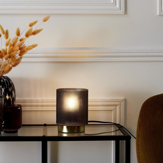 Home Deco - Lampe de table pied doré et verre noir transparent