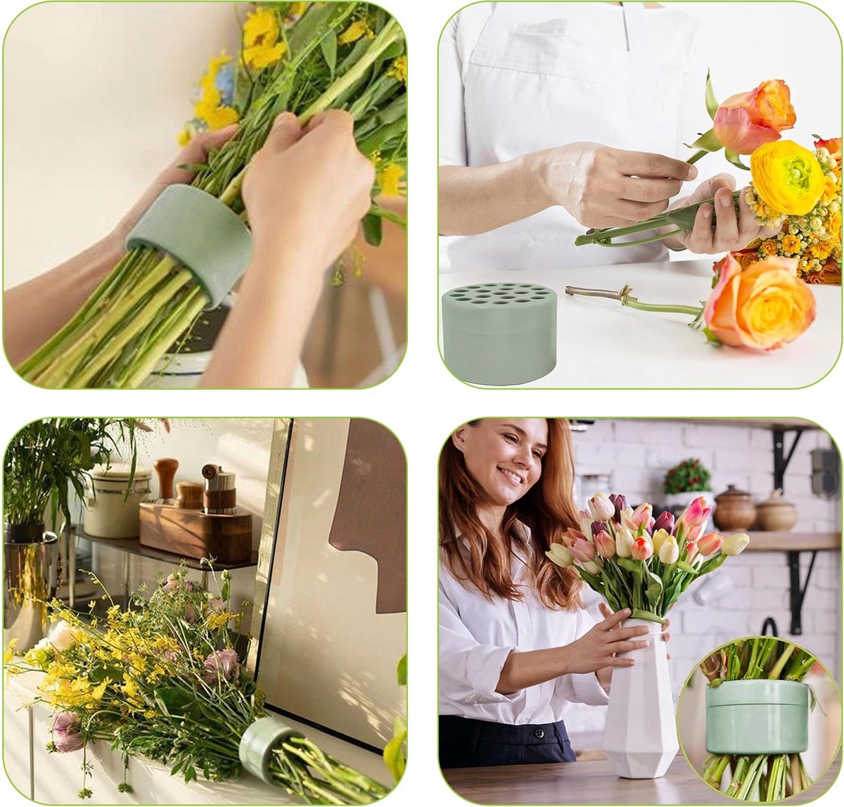 Bloemenredder steelhouder bloemen, 3 stuks bloemen Kenzan steekegel Ikebana bloemenhouder steelhouder bloemenrek voor vazen, bloemenhouder met 6 eendensnavelklemmen, doe-het-zelf bloemstukken