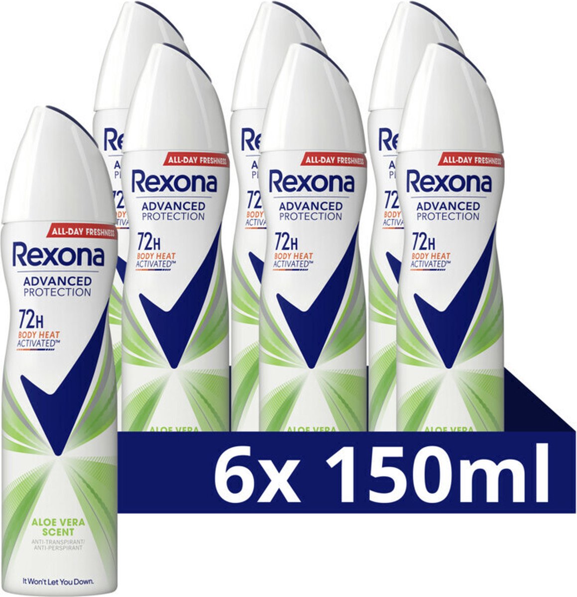 Goedkoopste Rexona Women Advanced Protection Anti-Transpirant Spray - Aloë Vera - met Body Heat Activated Technologie - 6 x 150 ml