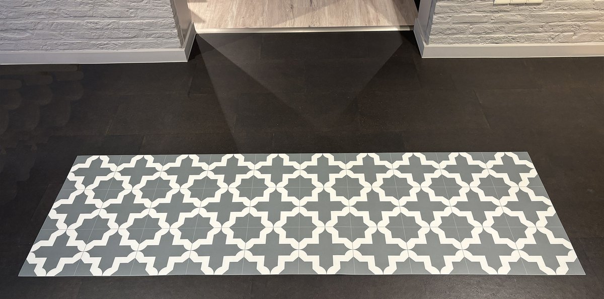 JYG Keukenloper vinyl binnen - SIEGEN - 60x300 cm - GRIJS/WIT - antislip - afwasbaar - voederbak onderlegger - keukenmat Ecru - Grijs