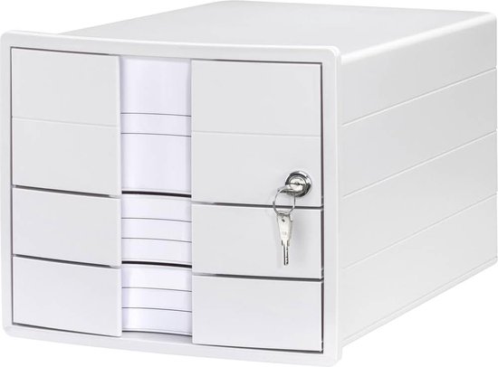 Ladenbox Impuls 2.0 afsluitbaar met 3 gesloten laden voor DIN A4/C4 incl. labels, documentenbox, bodem met uittrekblokkering, meubelzachte rubberen voetjes, 1018-12, wit