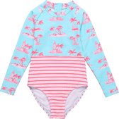 Snapper Rock - Maillot de bain anti-UV pour fille - Manches longues - UPF50+ - Lighthouse Island - Blauw/ Rose - taille 8 (122-133cm)