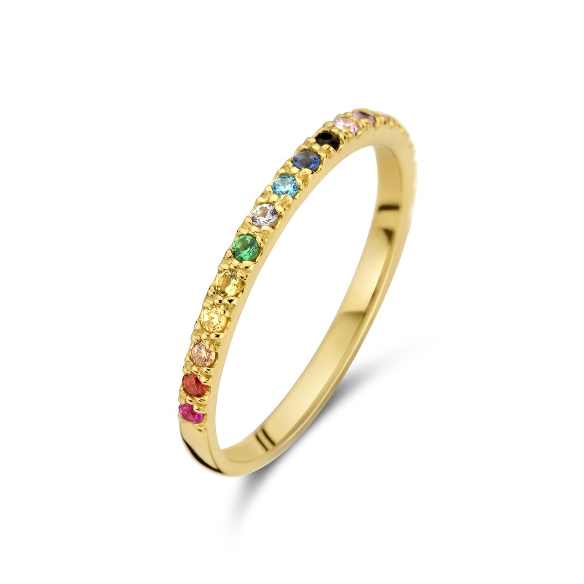 New Bling 9NBG-0662-56 Gouden Ring met Gekleurde Zirkonia - Dames - Maat 56 - 1,8mm Breed - Regenboog - 14 Karaat - Goud