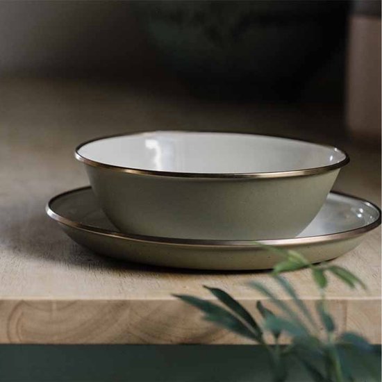 Barebones Enamel Plate/Bord, 30 cm - Olive - Set van 2 - Emaille borden olijfgroen — afbeelding 2
