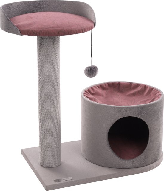 Flamingo Horacio krabpaal – blauw – 76 x 44 x 107,5 cm – multifunctionele krabpaal met platforms, knuffelhuis en sisalkrabpalen
