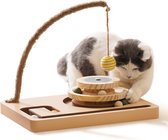 Kattenspeelgoedroller, kattenspeelgoed, 2-laags draaiplateau met interactieve ballen, hangende ballen en kattenkruidbal, stabiele houten kattenspeelgoedbal voor huiskatten