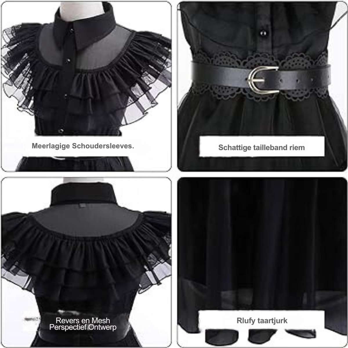 Robe Wednesday Noire Pour Fille – Costume Avec Perruque, Ceinture Et Chaussettes – Halloween Et Cosplay