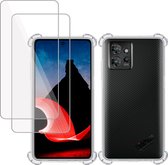 Hoesje + 2x Screenprotector geschikt voor Motorola ThinkPhone – Tempered Glass - Extreme Shock Case Transparant