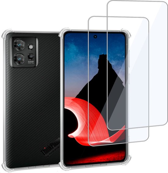 Convient pour Motorola ThinkPhone - Coque + 2x Protecteur d'écran - Coque en Glas trempé + Coque antichoc - Transparent