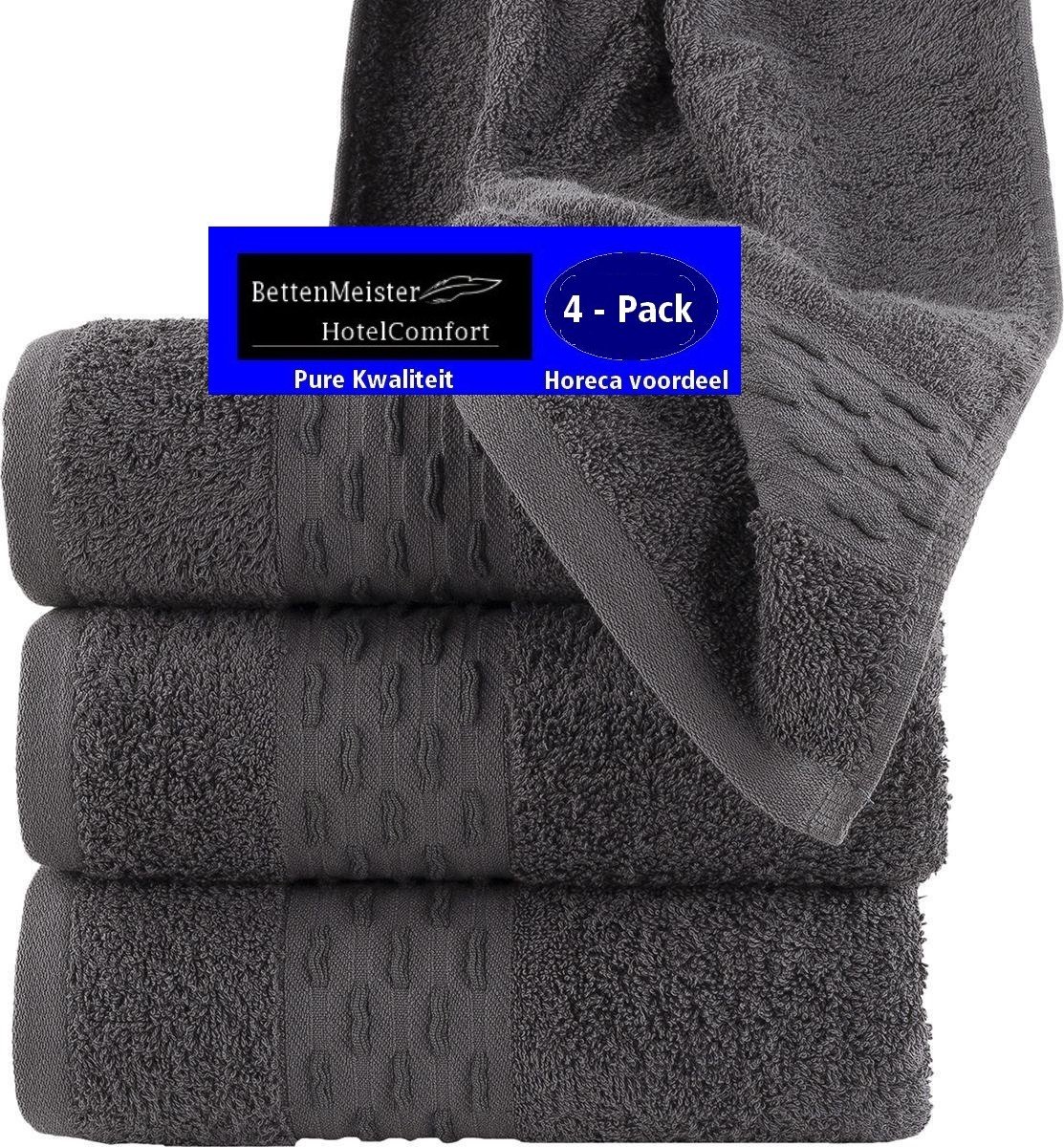 4 Pack Handdoeken - (4 stuks) golf jacquard antraciet 50x100 cm - Katoen badstof