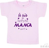 Soft Touch T-shirt Shirtje Korte mouw "Ik heb de liefste mama ooit!" Unisex Katoen Roze/paars Maat 62/68