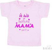 Soft Touch T-shirt Shirtje Korte mouw "Ik heb de liefste mama ooit!" Unisex Katoen Roze/fluor pink Maat 62/68