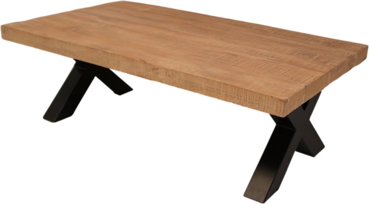 BELFURN salontafel Nestor in mango decor met kruispoot in zwart metaal bruin