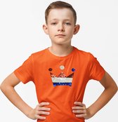 T-shirt kinderen Kroontje met magic sequence | Oranje Shirt | Koningsdag Kleding | Oranje | maat 146
