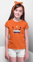 T-shirt kinderen Kroontje met magic sequence | Koningsdag Kleding | Oranje | maat 110