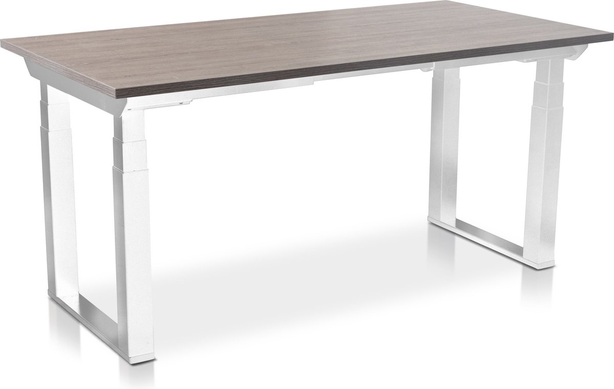 Zit-sta bureau elektrisch verstelbaar - MRC PRO SOLID NEN-EN 527 | 120 x 80 cm | Frame wit - blad bruin eiken | memory functie met USB | 200kg draagvermogen