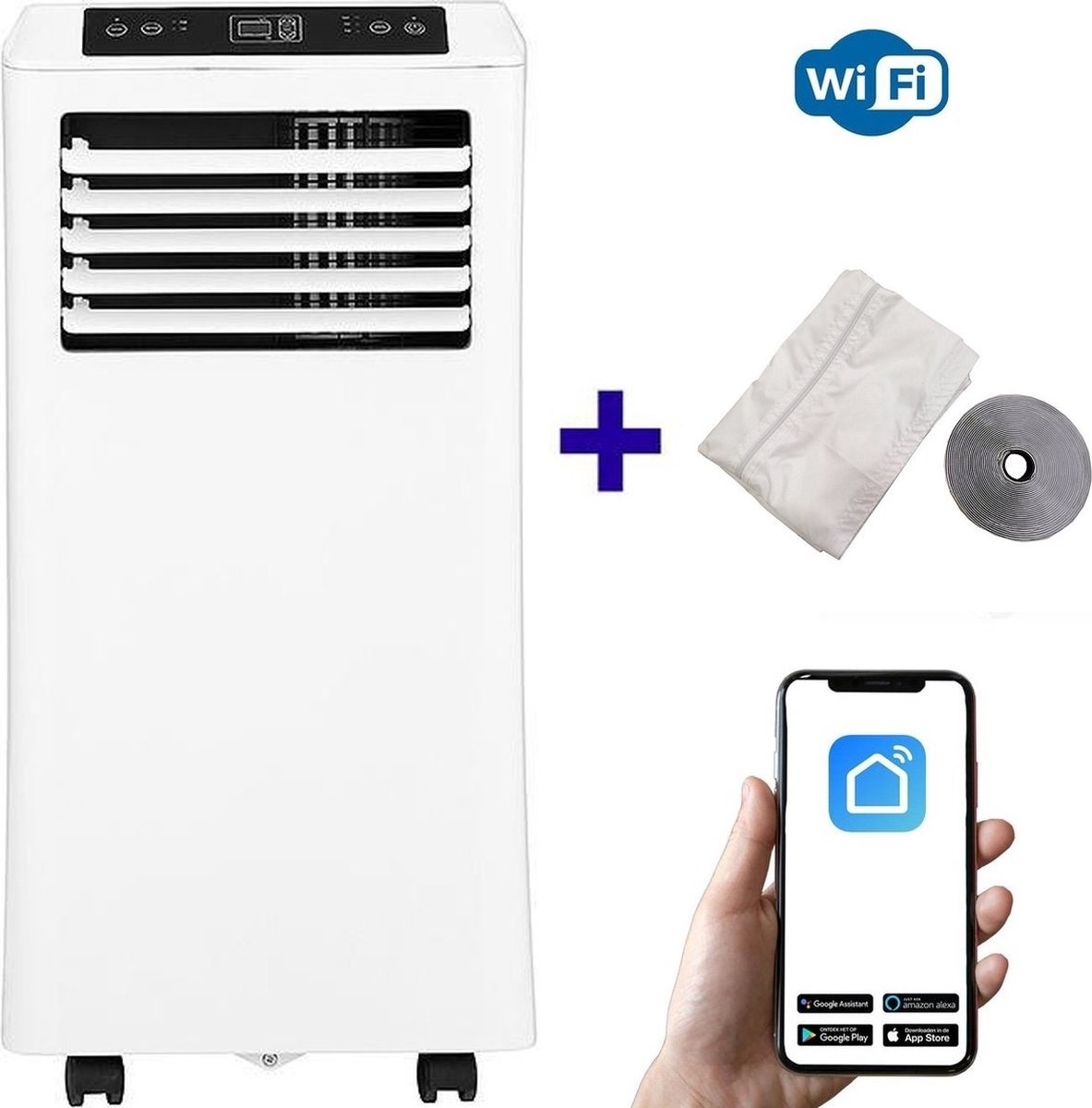 Quality Cooling Krachtige airco mobiele Airco Wifi Airco Luchtkoeler Airconditioning Airco's Luchtreiniger Wifi 7000btu met raamafdichting luchtreiniger Geluidsarme 4 robuuste wielen