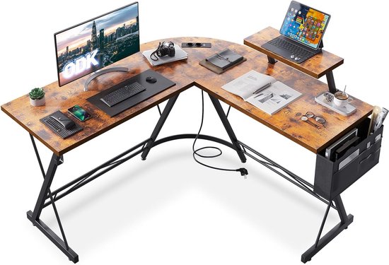 Krasbestendig Gamingbureau met Stroomtoevoer - Optimaal voor Gaming en Werk - Neutrale Kleur - Duurzaam Ontwerp - 127 x 127 cm