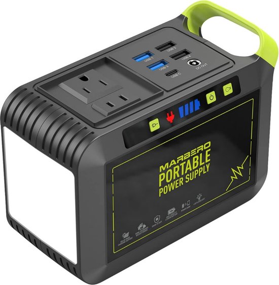 Foto: Allgoods stroomgenerator externe oplader powerbank powerstation met zaklamp generator 80w gelijktijdig opladen met sos modus groen zwart