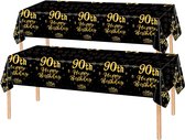 2x Tafelkleed Laken 90 Jaar Verjaardag Versiering Tafeldecoratie Feest Goud/Zwart Tafellaken Plastic Tafelzeil 274*137cm