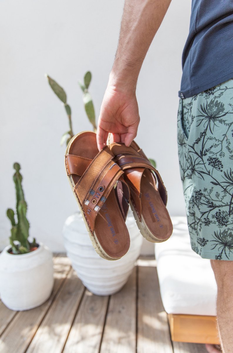 Leren heren slippers met voetbed hotsell