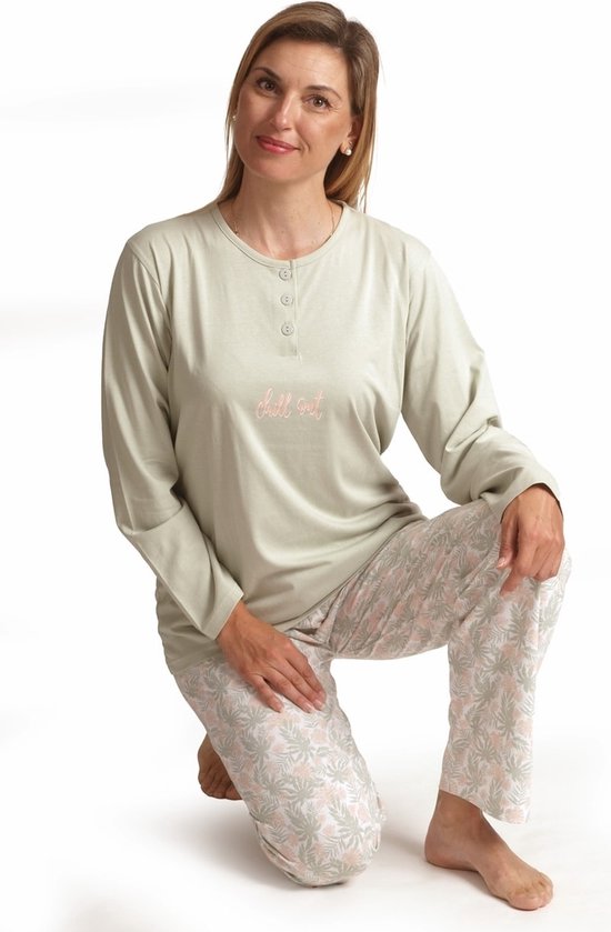 Dames Pyjama Katoen - Green Flower - Maat M