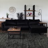 Canapé d'angle design Lizza 269 cm, canapé de salon en velours noir, canapé gauche et droit