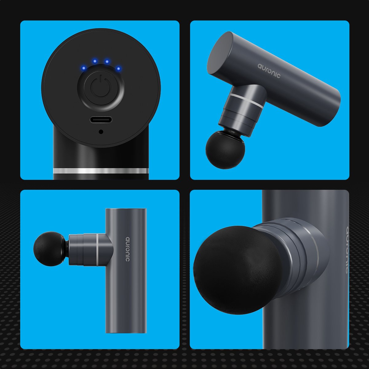 Auronic Massage Gun voor Spierherstel en Ontspanning - Incl. Koffer en 4 Opzetstukken - Professioneel Massage Pistool - Mini Massage Gun - Massage Apparaat voor Rug, Nek en Schouders - Fitness - Grijs — cadeau in Sport & Outdoor - foto 6
