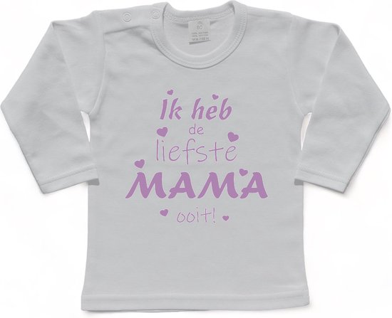 T-shirt Kinderen "Ik heb de liefste mama ooit!" Moederdag | lange mouw | Wit/lila | maat 56