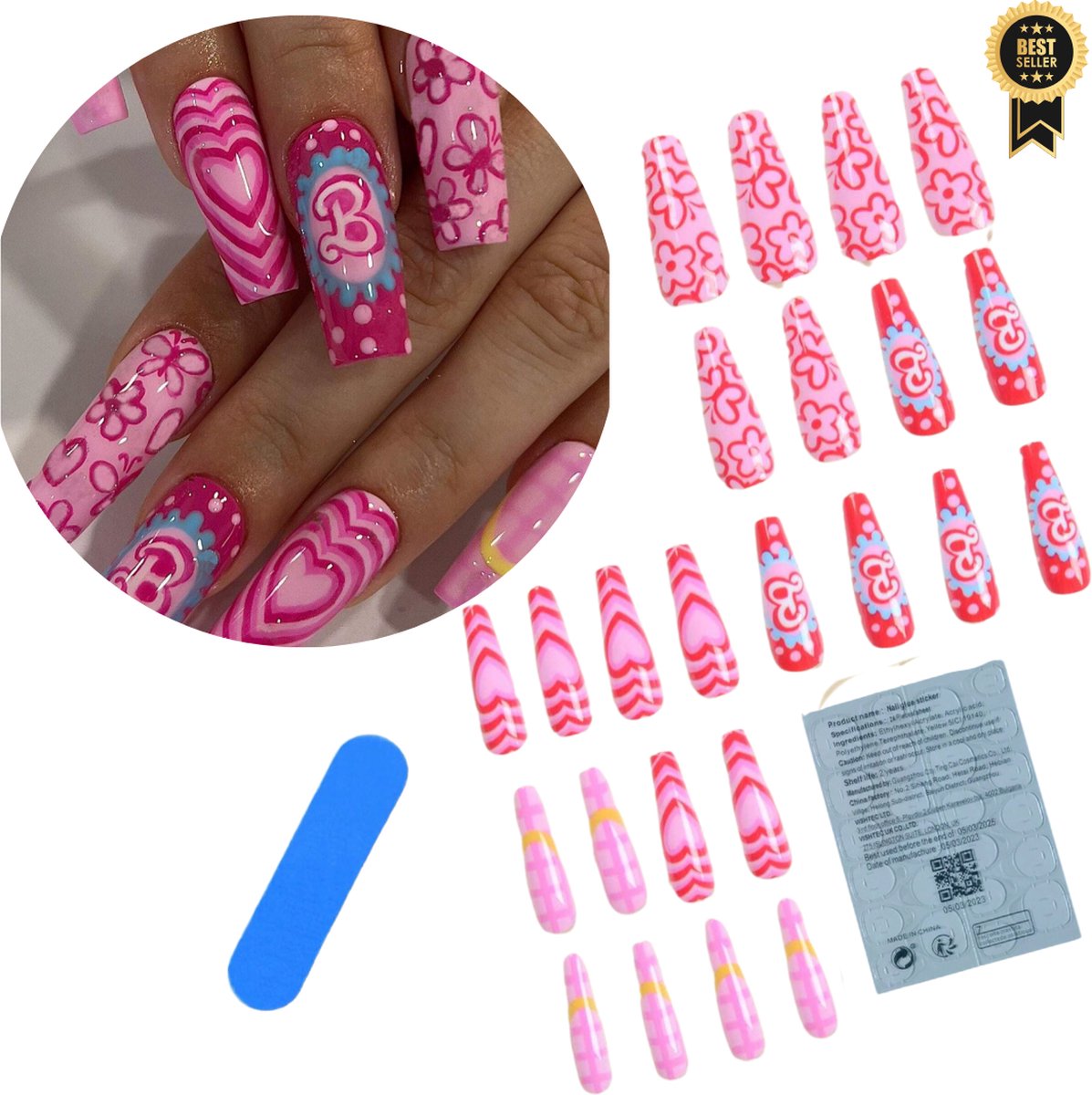 Goedkoopste GUAPÀ® Plaknagels | 24 stuks valse nagels | Press On Nails | Zelfklevende Plaknagels | Nepnagels | Kunstnagels | Compleet plaknagels starterspakket | Nagels stickers | 24 stuks plaknagels Roze Diverse Opdruk