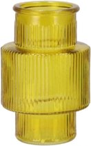 Supervintage mooie grote glazen vaas geel met ribbel 20 x 31 cm