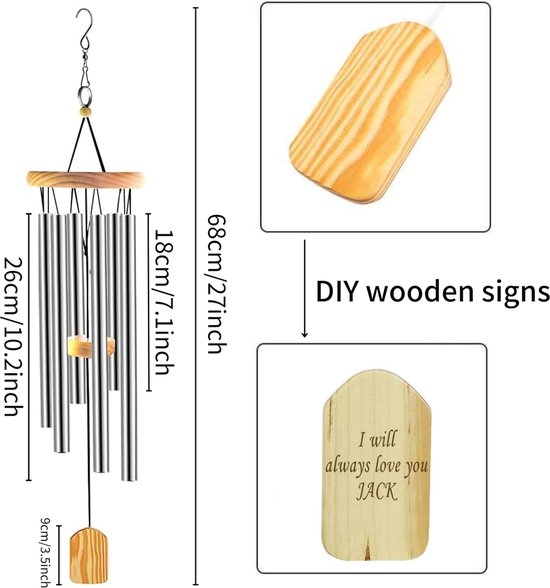 Windgong Voor Buiten, 6 Metalen Buizen Windgong Voor In De Tuin Windgong Metaal Aangename Melodie Gedenkteken Windchim Wind Chimes Outdoor Windklokkenspel Voor Tuin Balkon Decoratie Zilver