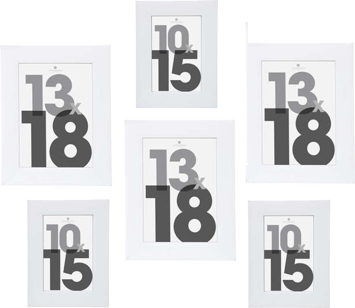 Atmosphera Fotolijstjes set Olympus - 6x stuks - wit frame - Kunststof/glas - in 2 formaten - 10x15 cm en 13x18 cm