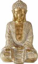 Deco by Boltze Boeddha beeld Jarven - kunststeen - antiek goud - 24 x 20 x 38 cm - home deco en tuin beelden