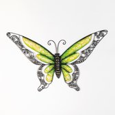 Anna's Collection Wand decoratie vlinder - groen - 49 x 28 cm - metaal - muurdecoratie/schutting - buiten - tuinbeelden van dieren