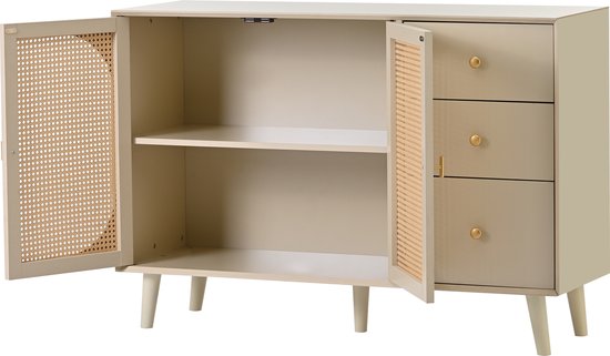 Sweiko Woonkamer ladekast, opbergkast, zijpaneel, TV tafel, met deuren en lades, met grote opbergruimte, beige, breedte 120 cm