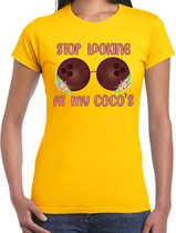 Bellatio Decorations Tropical party T-shirt voor dames - kokosnoten bh - geel - carnaval/themafeest XXL