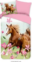 Pure Kinderdekbedovertrek "paarden en roze bloemen" - Multi - (140x200/220 cm) - Microfiber