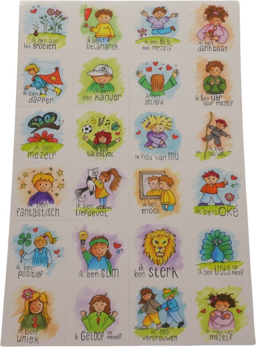 Joy in my Heart - Complimentenstickers - Affirmatiestickers met illustraties - jezelf liefhebben - zelfvertrouwen - voor kinderen en volwassenen - Stickervel 24 stuks van 30 mm