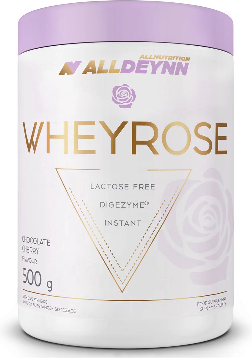 Alldeynn | WheyRose | Chocolate 500gr 16 doseringen | Lactose vrij | Instant | Digezyme | Spijsvertering Enzymen | Eiwitten | Whey Proteïne | Whey Protein | Nutriworld