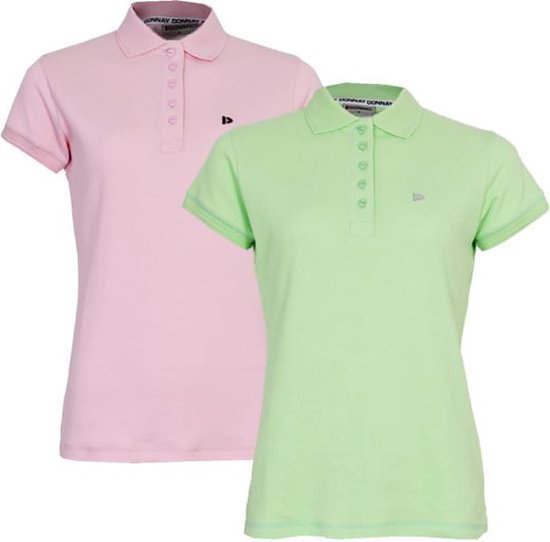2-Pack Donnay Polo Pique Lisa - Poloshirt - Dames - Maat 3XL - Shadow pink/Lemon green (625)