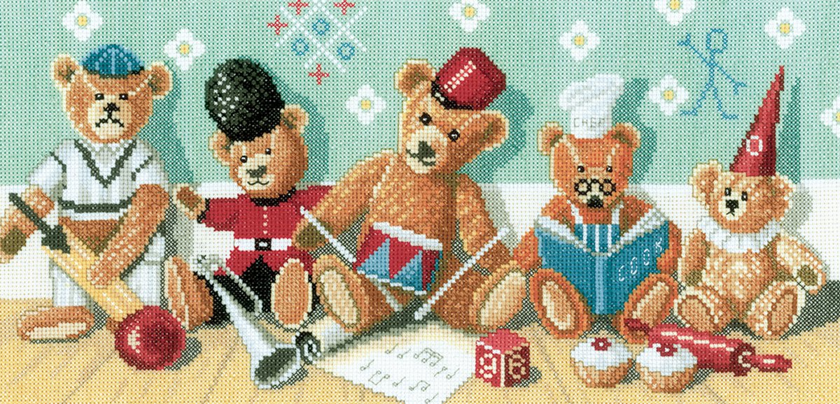 Lanarte Borduurpakket - Borduurset - Borduurpakket volwassenen - Telpakket kit - 35.5 x 18.5cm - Teddyberen - PN-0021199