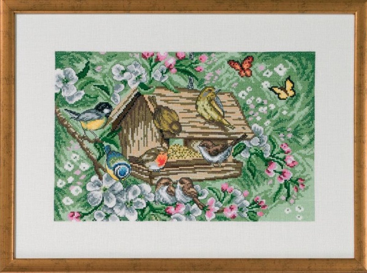 Borduurpakket Vogelhuisje in de tuin Linnen - Permin