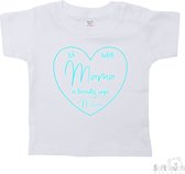 Soft Touch T-shirt Shirtje Korte mouw "De liefste mama is toevallig mijn mama" Unisex Katoen Wit/aqua Maat 62/68