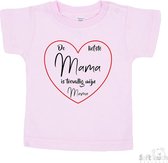 Soft Touch T-shirt Shirtje Korte mouw "De liefste mama is toevallig mijn mama" Unisex Katoen Roze/rood/zwart Maat 62/68
