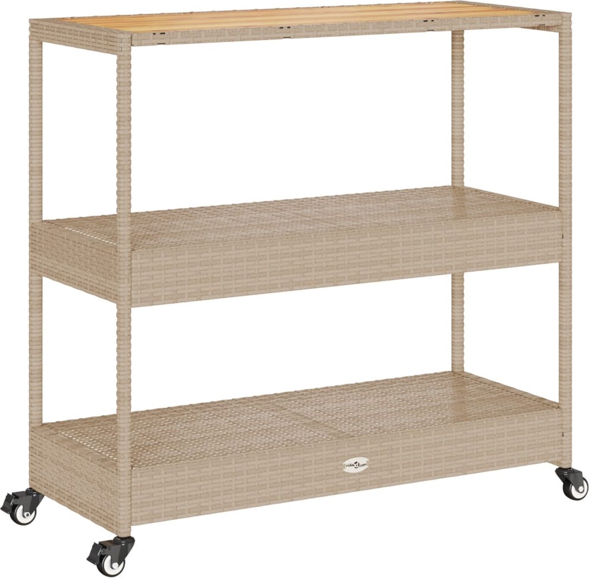 vidaXL - Keukentrolley - 3-laags - poly - rattan - en - massief - acaciahout - beige