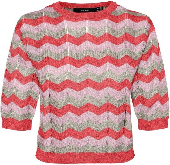 Vero Moda T-shirt Vmmisa Ss O-neck Pullover 10314128 Cayenne/w. Pink Pa Dames Maat - M