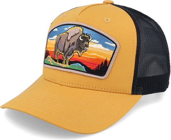 Hatstore- Buffalo Big Patch Burnt Gold/Black A-frame Trucker - Wild Spirit Cap
