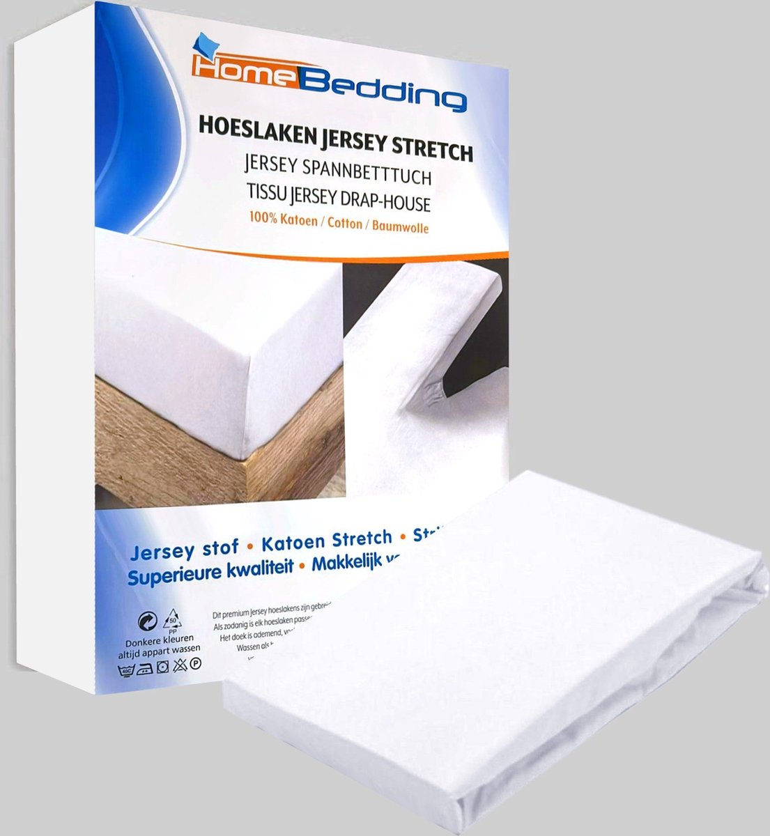 Premium hoeslaken-jersey-100% katoen -stretch-Lits-jumeaux-200x200 +40cm-Hoekhoogte- geschikt voor boxspring- -Wit